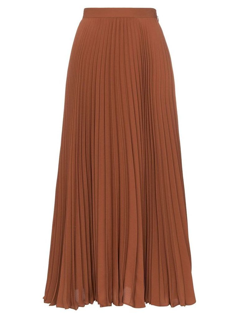 Valentino high-waisted pleated silk midi skirt - Brown