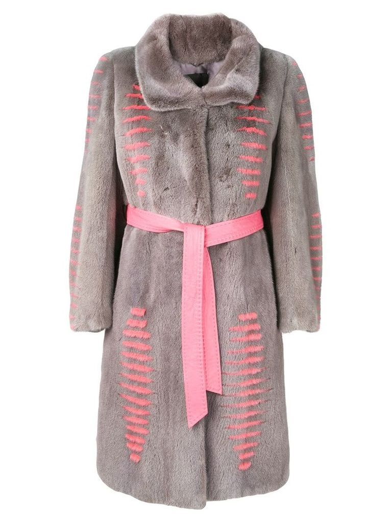 Liska Judit belted fur coat - Grey