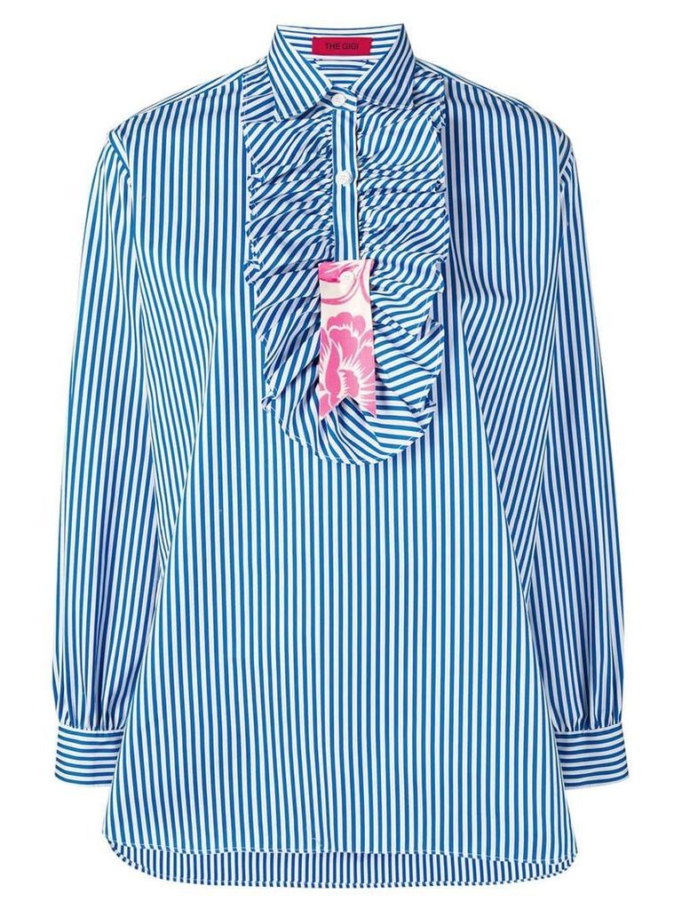 The Gigi striped ruffle placket shirt - Blue