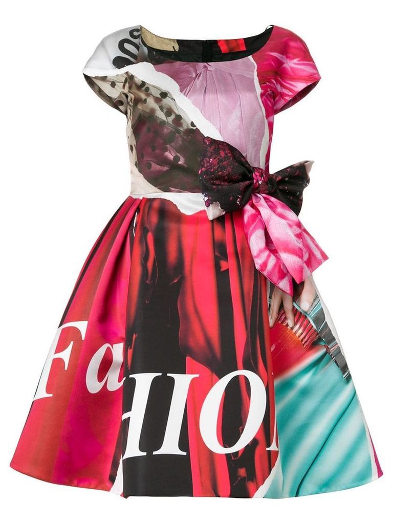 Moschino flared printed bow dress - PINK
