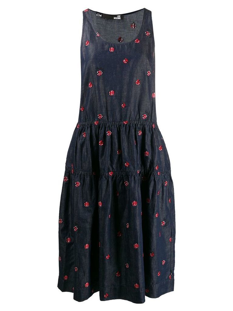 Love Moschino Ladybird embroidered denim midi dress - Blue