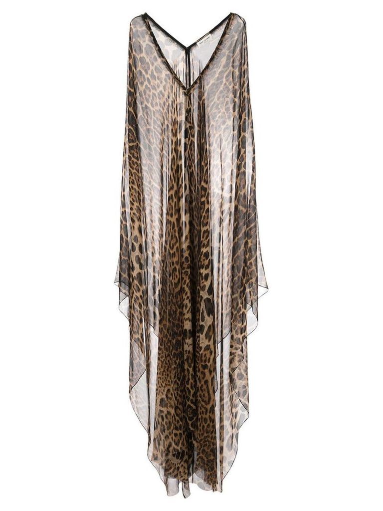Saint Laurent leopard print poncho dress - Brown