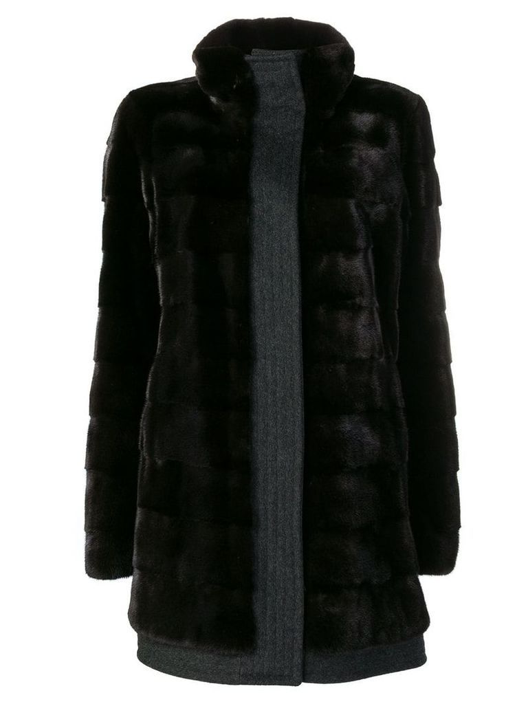 Liska classic fur trimmed coat - Black