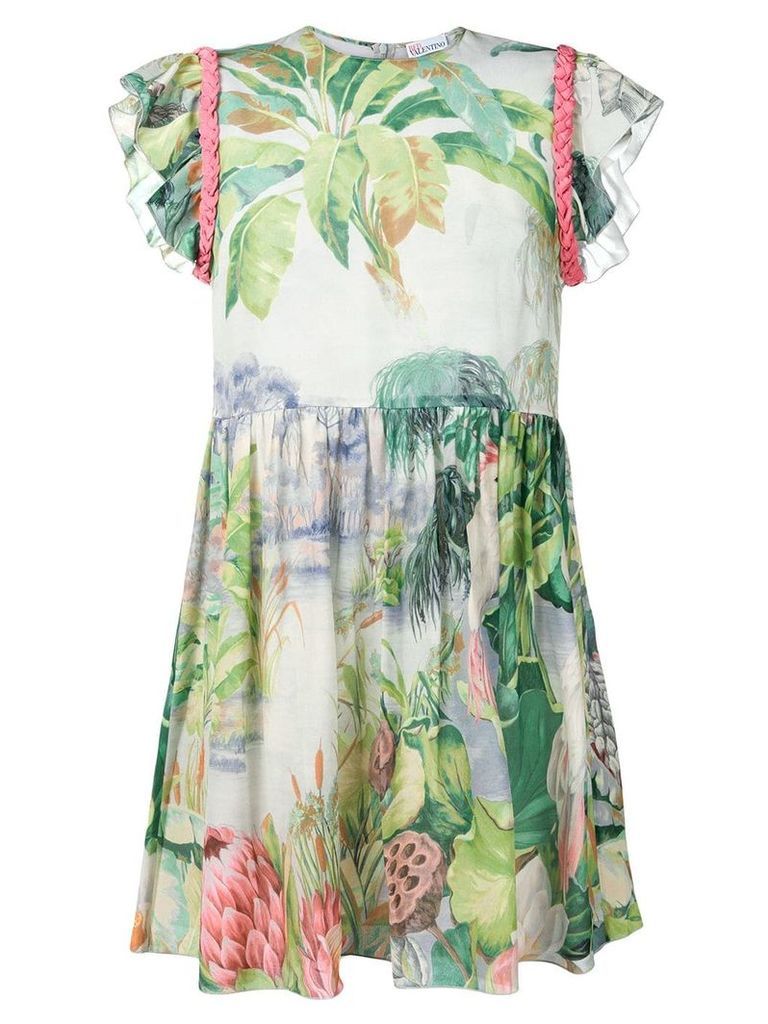 RedValentino floral print mini dress with braided shoulders - Grey