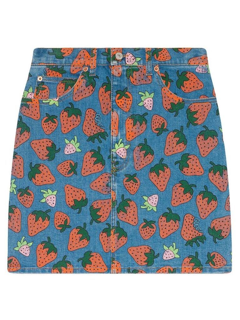 Gucci Denim skirt with Gucci Strawberry print - Blue