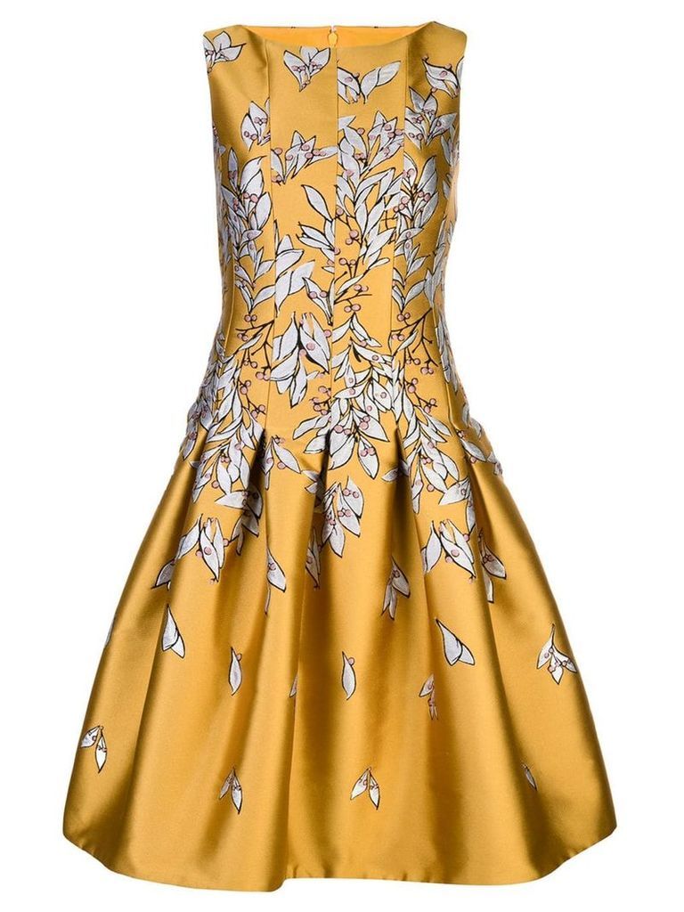 Oscar de la Renta floral print flared dress - GOLD