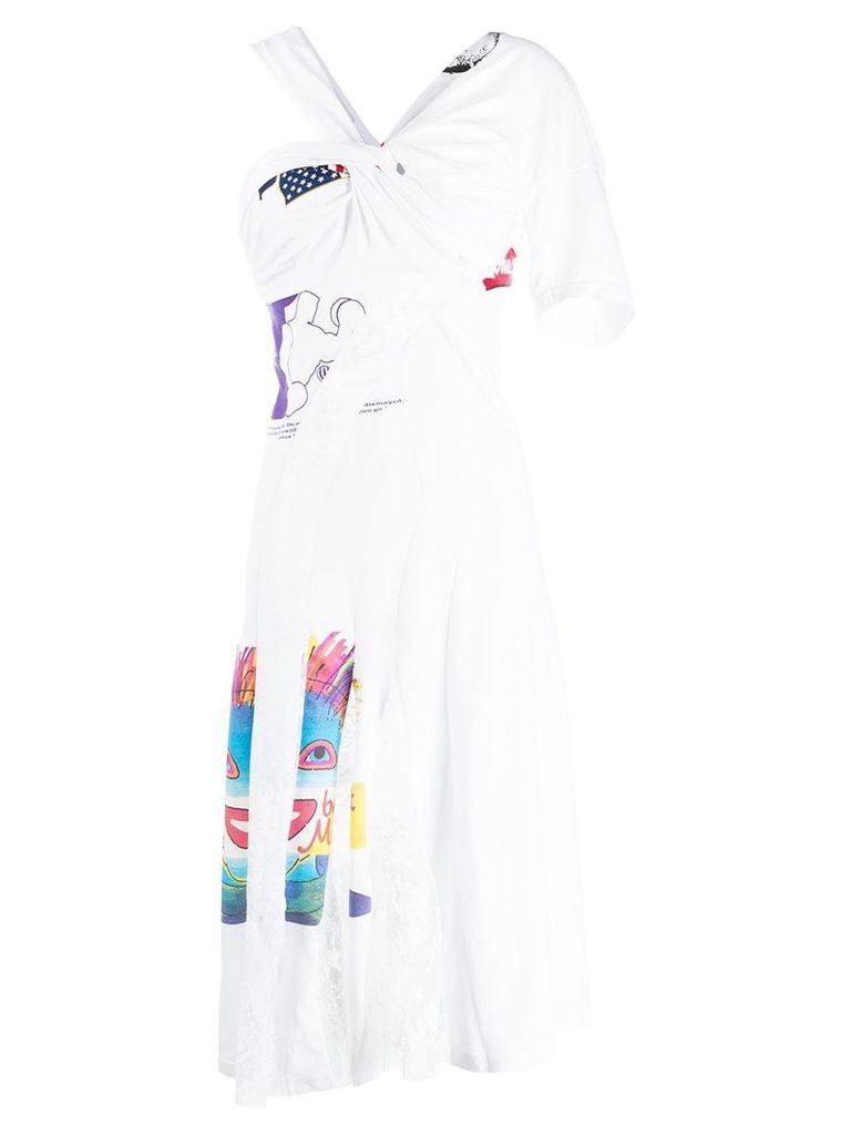 Marine Serre one-sleeve panelled dress - White