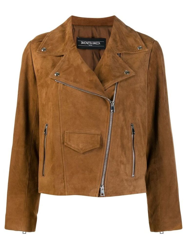 Simonetta Ravizza textured biker jacket - Brown