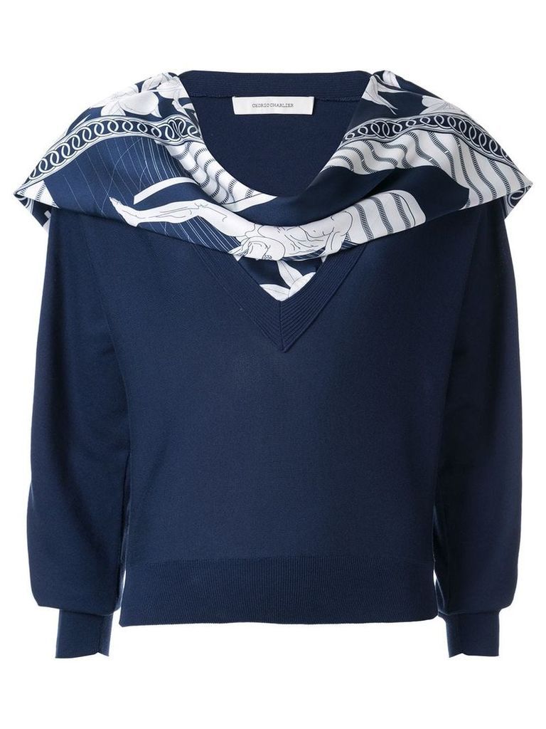 Cédric Charlier scarf embellished sweater - Blue