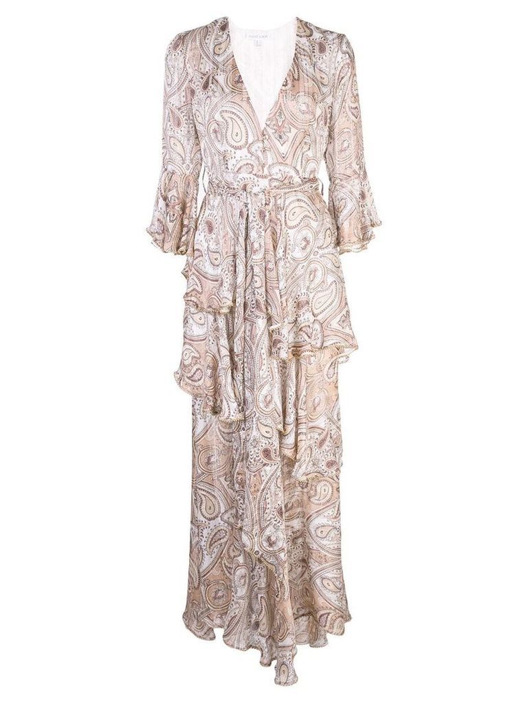 Shona Joy paisley pattern ruffle dress - White