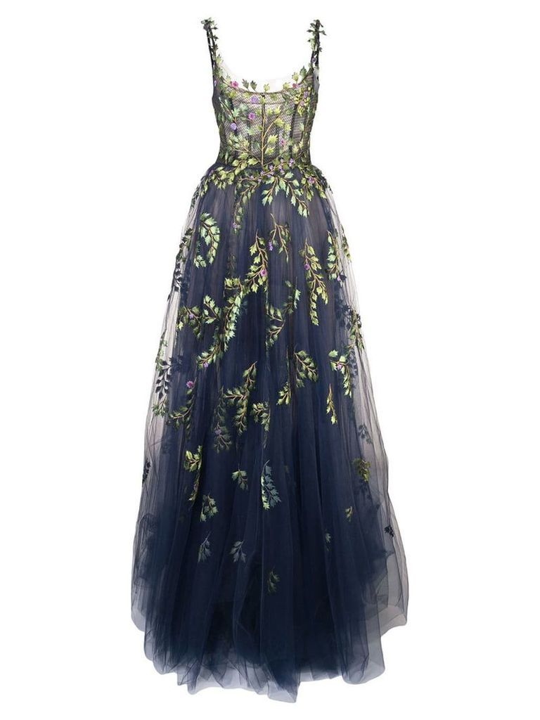 Oscar de la Renta structured gown with botanical embroidery - Blue