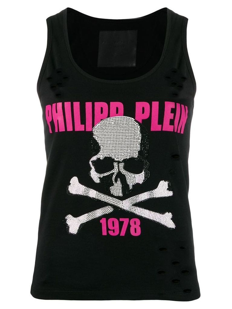 Philipp Plein crystal-embellished distressed tank top - Black
