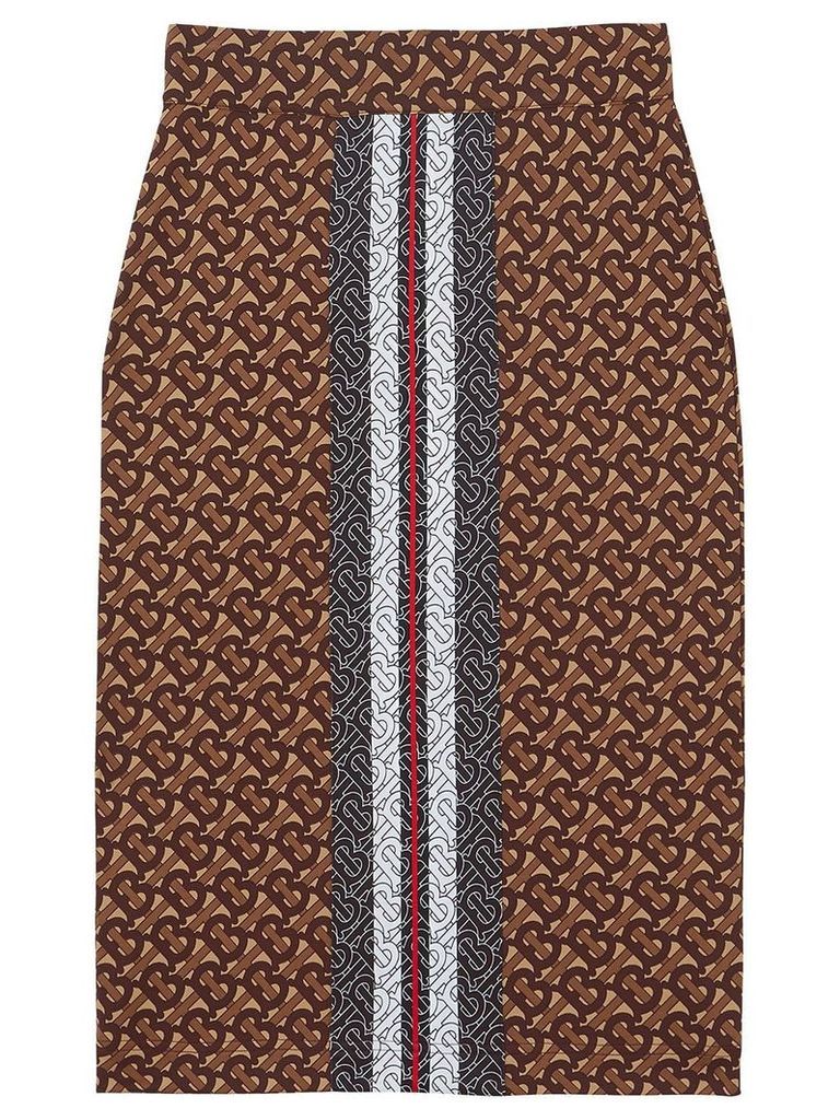 Burberry Monogram Stripe Print Stretch Jersey Pencil Skirt - Brown