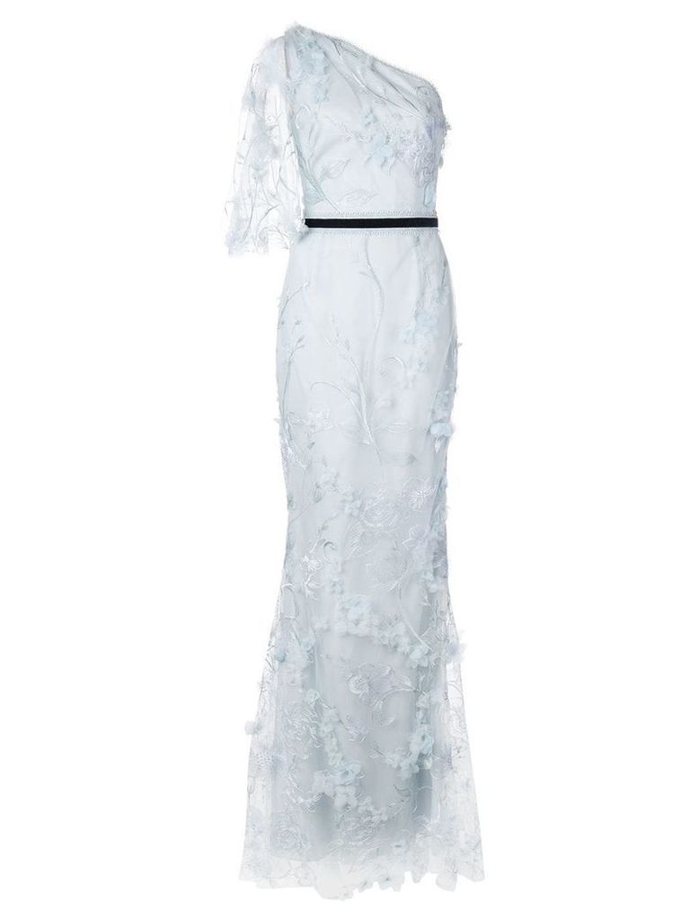 Marchesa Notte embroidered long dress - Blue
