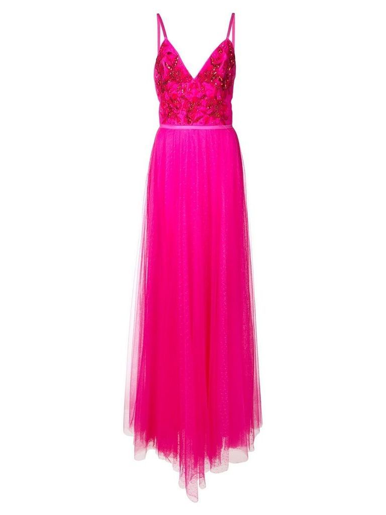 Marchesa Notte embroidered floral evening gown - PINK