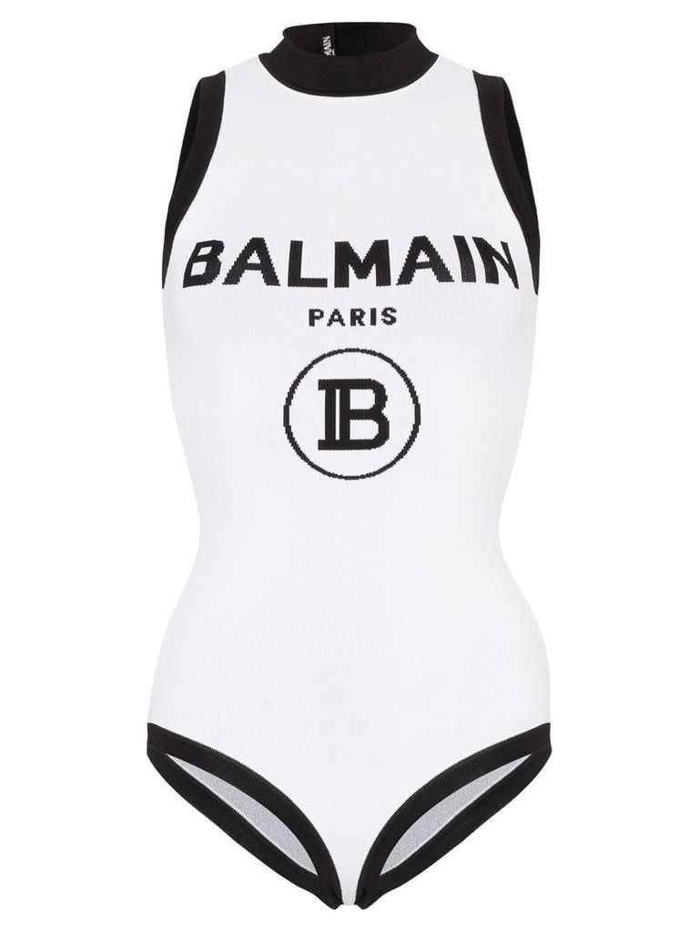 Balmain logo intarsia bodysuit - White