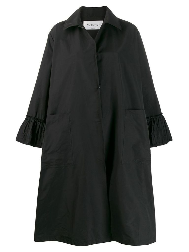Valentino ruffle detail oversized coat - Black