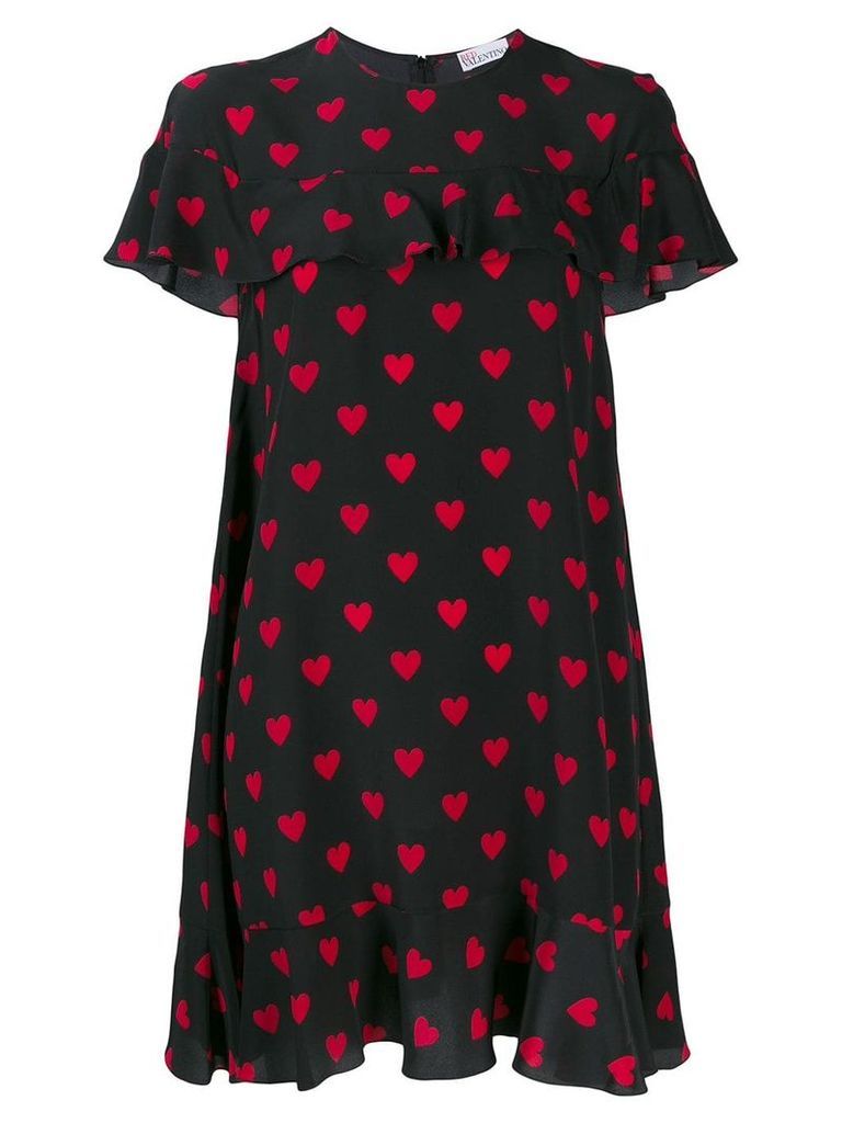 RedValentino heart print ruffle shift dress - Black