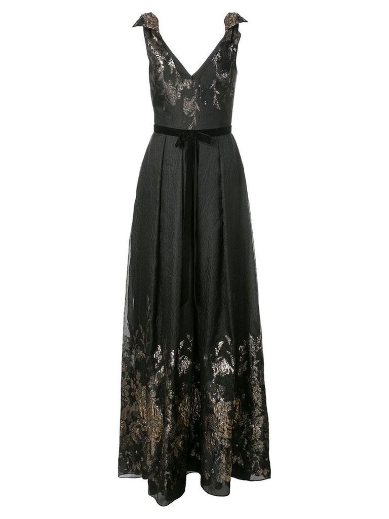 Marchesa Notte metallic finish full length dress - Black