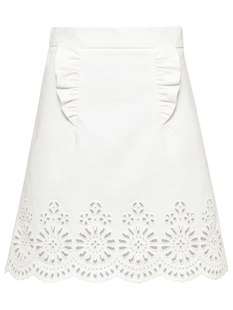 Miu Miu embroidered lace motif skirt - White
