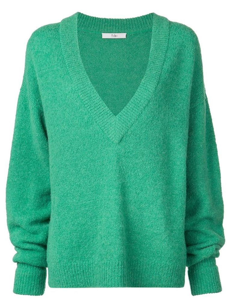 Tibi Airy Alpaca V-Neck Pullover - Green