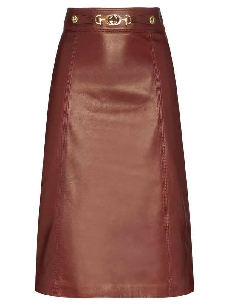 Gucci horsebit detail midi skirt - Brown