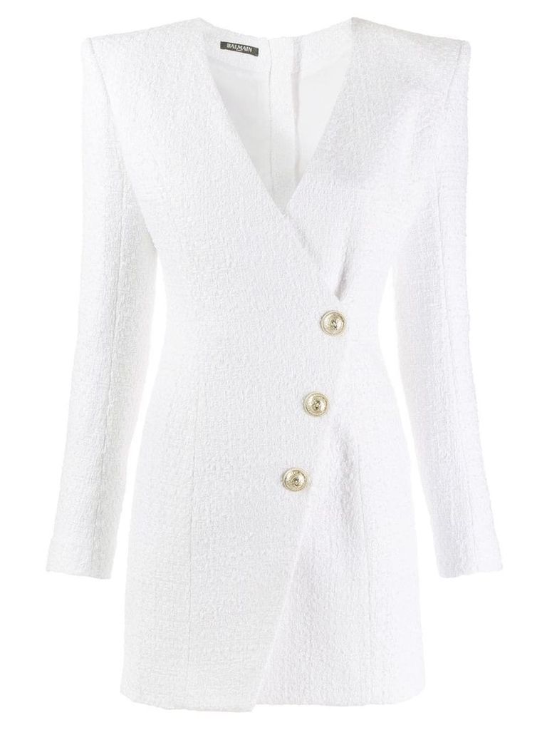 Balmain asymmetric button mini dress - White