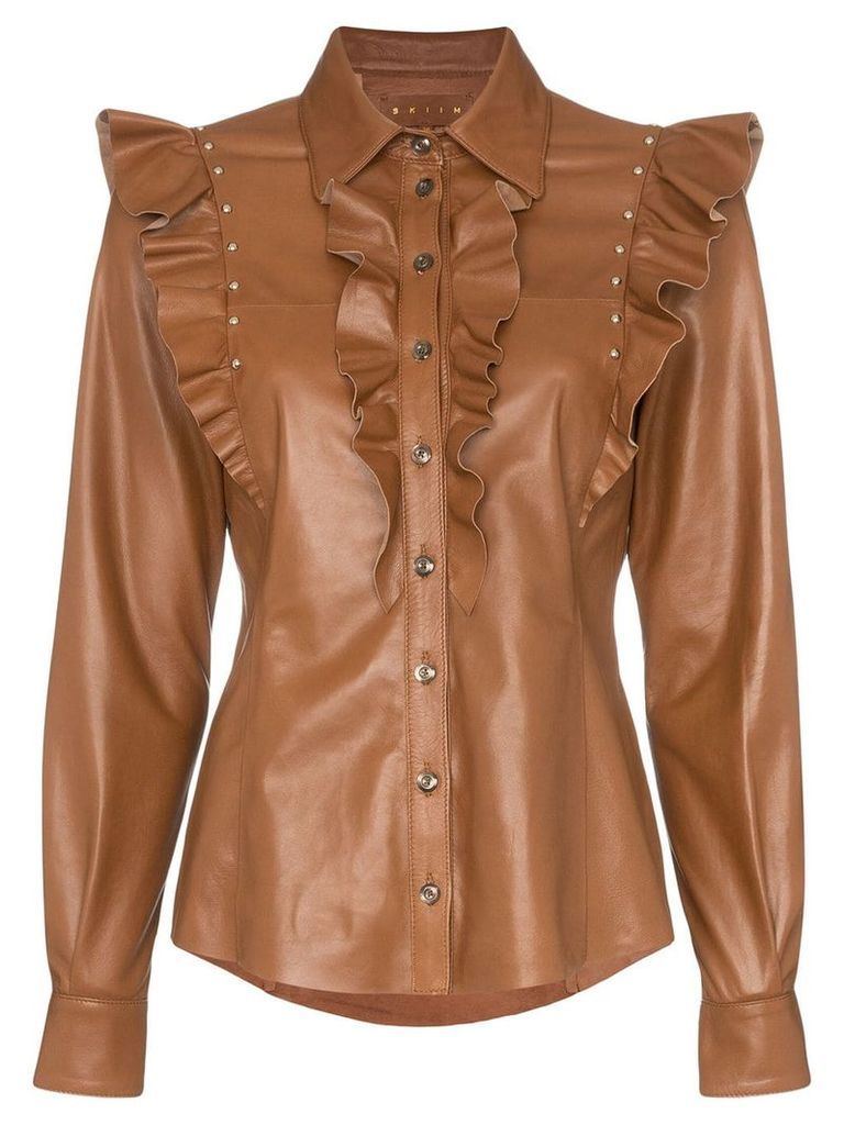 Skiim Darren ruffled leather shirt - Brown