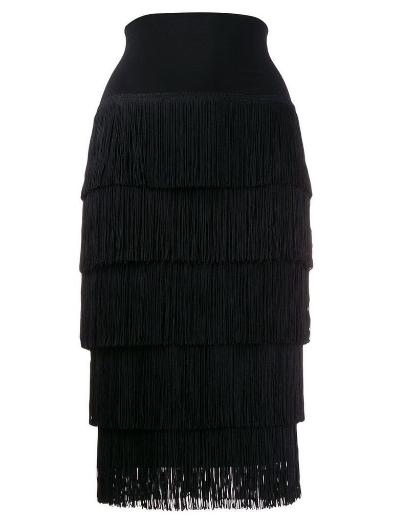 Norma Kamali fringed tiered midi skirt - Black