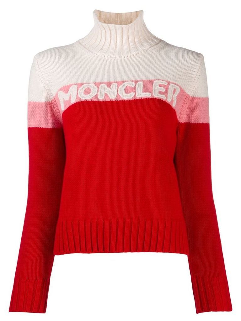 Moncler logo intarsia roll neck jumper - Red