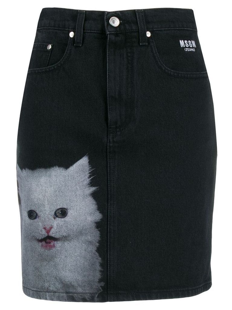 MSGM cat print denim skirt - Black