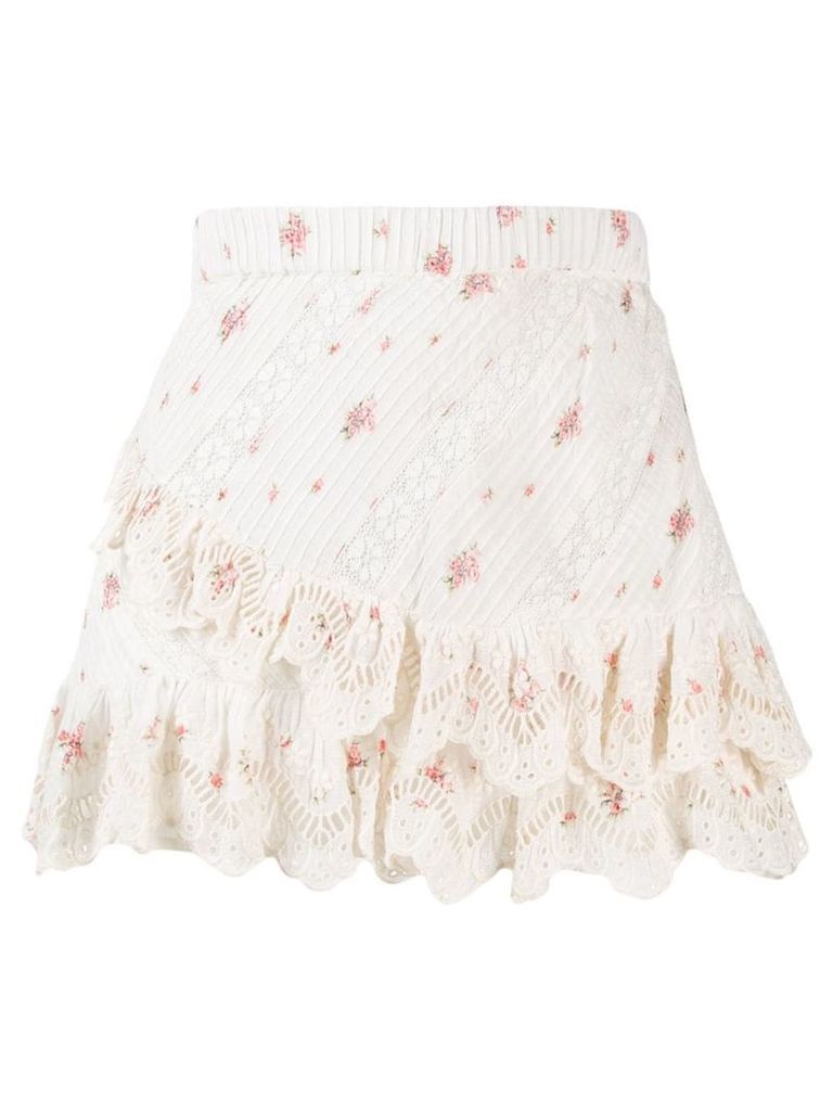 LoveShackFancy Emma floral print skirt - White