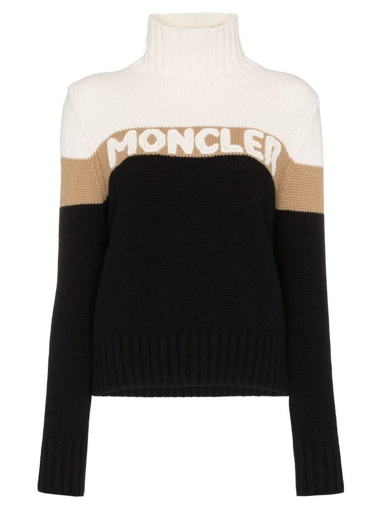 Moncler turtleneck logo intarsia sweater - Black