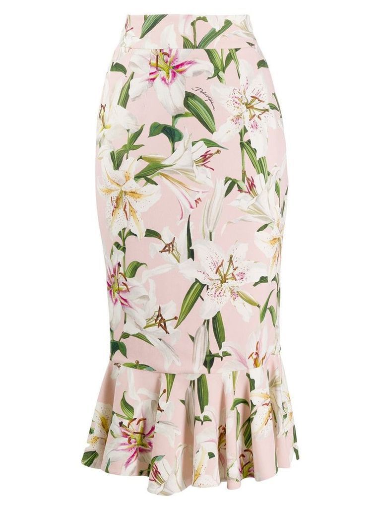 Dolce & Gabbana Lilium-print midi skirt - PINK