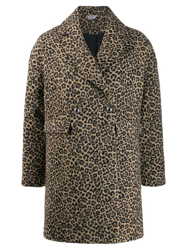 LIU JO double breasted leopard print coat - Brown