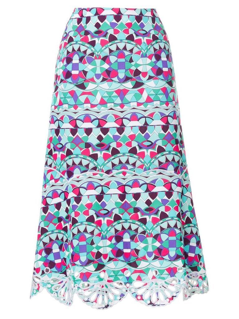 Emilio Pucci printed crochet-trimmed midi skirt - Multicolour