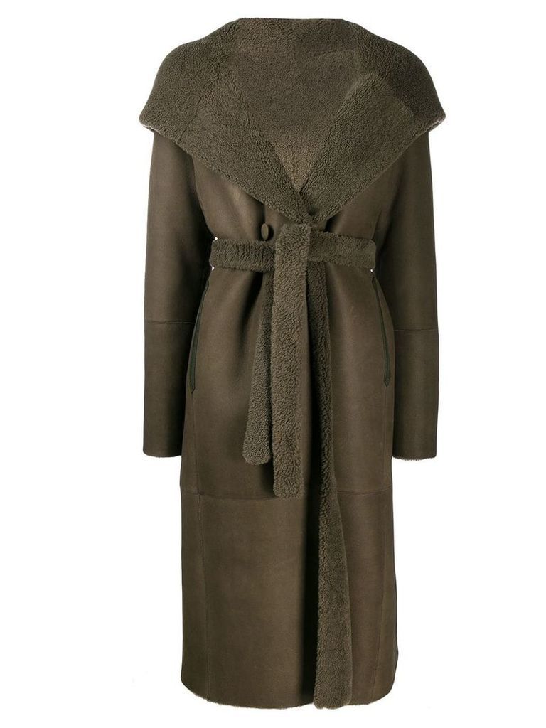 Liska fur-trimmed hooded trench coat - Green