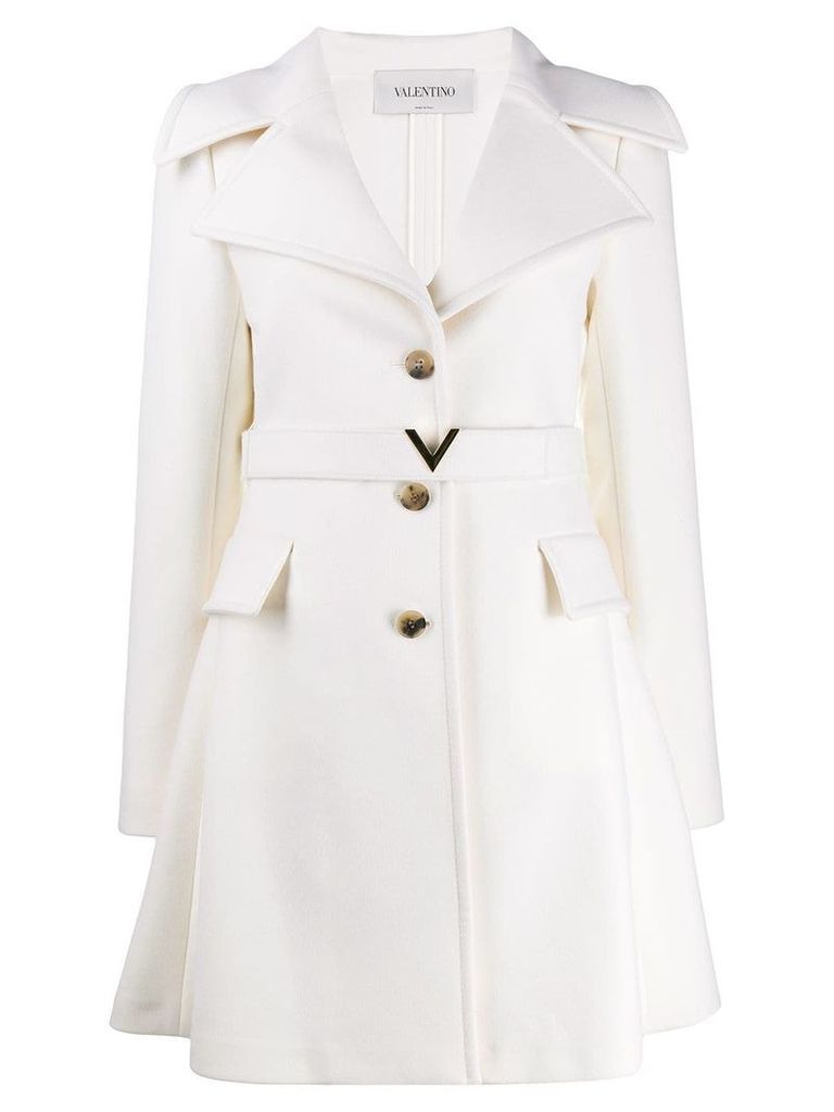 Valentino logo belt single-breasted coat - White