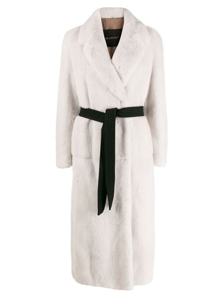 Blancha belted single breasted coat - White