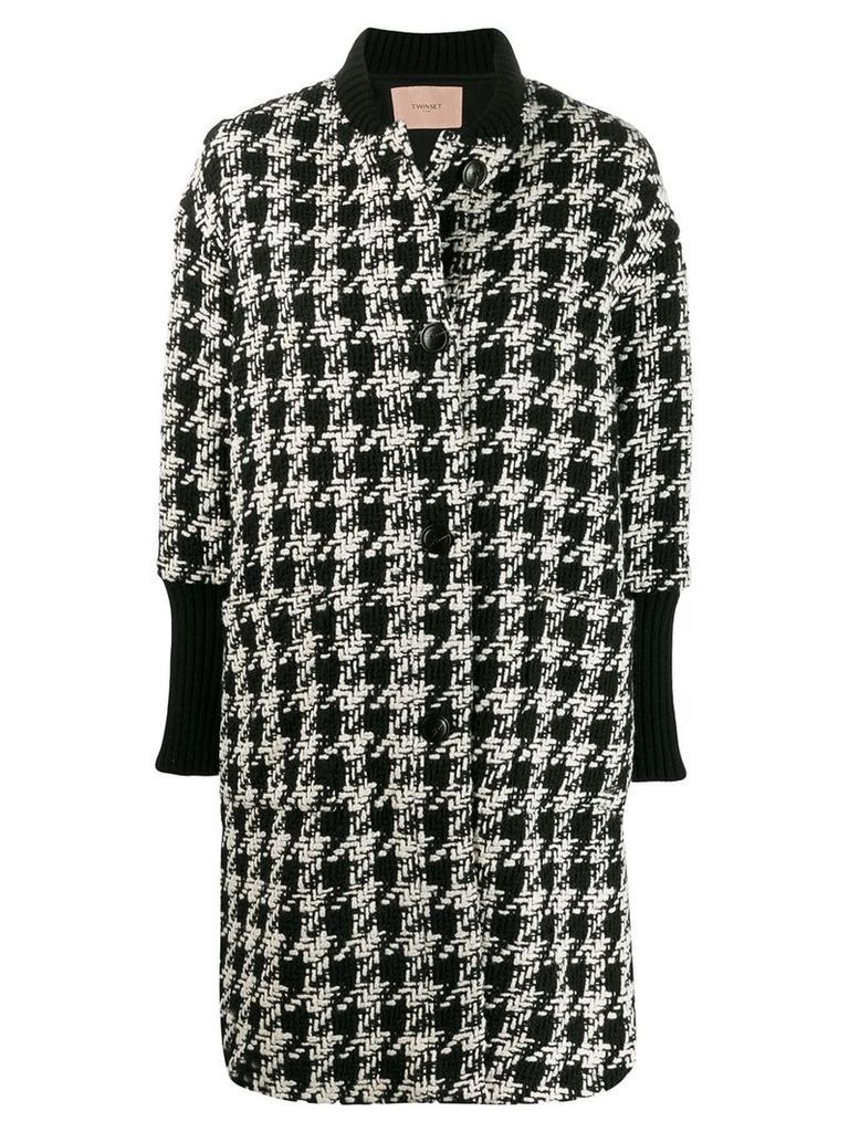 Twin-Set houndstooth single breasted coat - Black