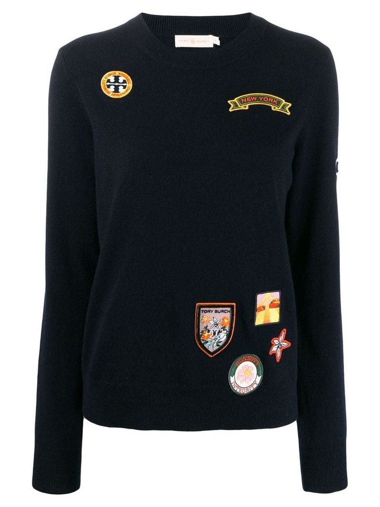 Tory Burch embroidered badge sweatshirt - Blue