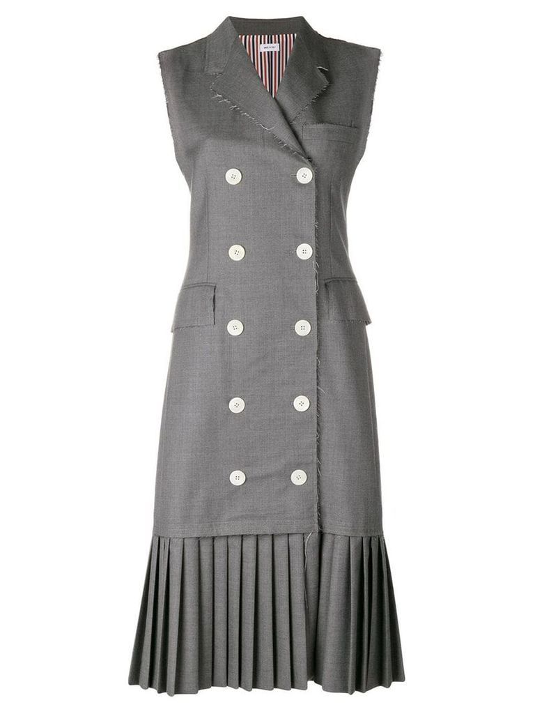 Thom Browne Pleated Wool Chesterfield Dress - Grey