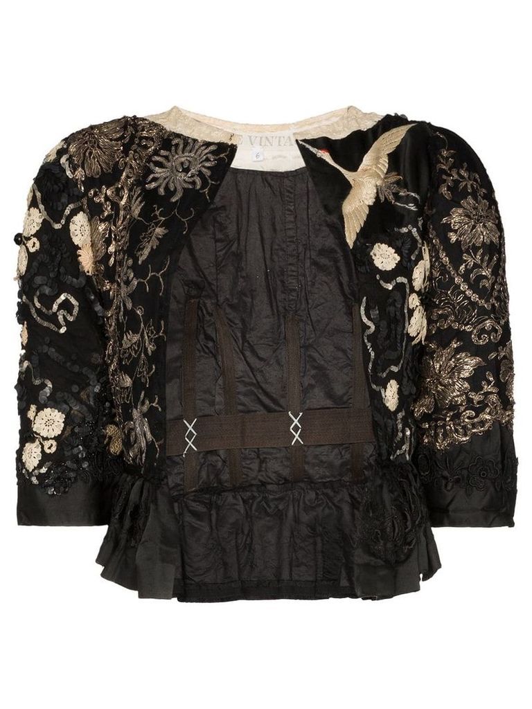 One Vintage floral embroidered bolero jacket - Black