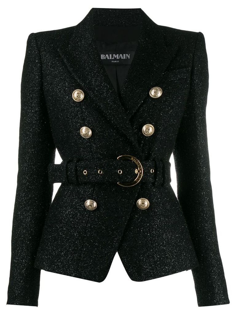 Balmain glittered belted blazer - Black