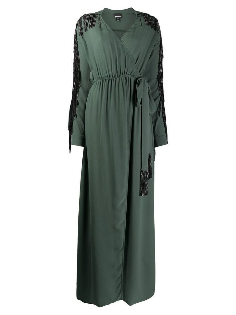 Just Cavalli embellished fringe wrap dress - Green