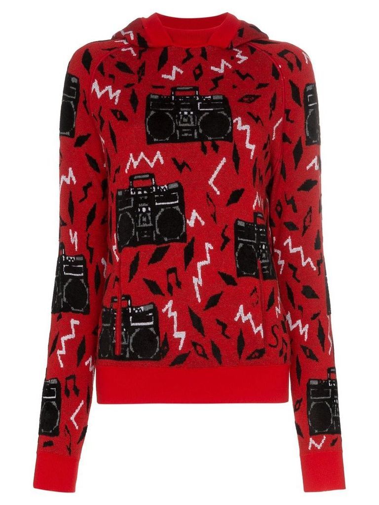 Saint Laurent Beatbox intarsia hooded jumper - Red
