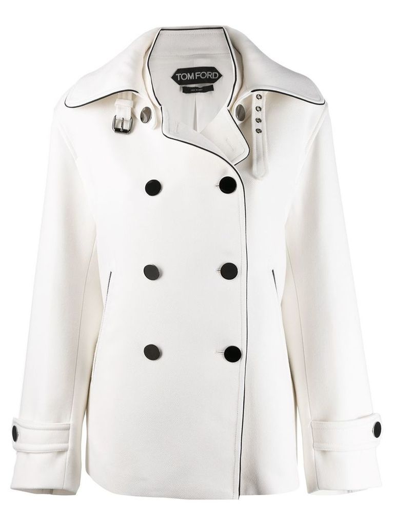 Tom Ford buckled collar peacoat - White