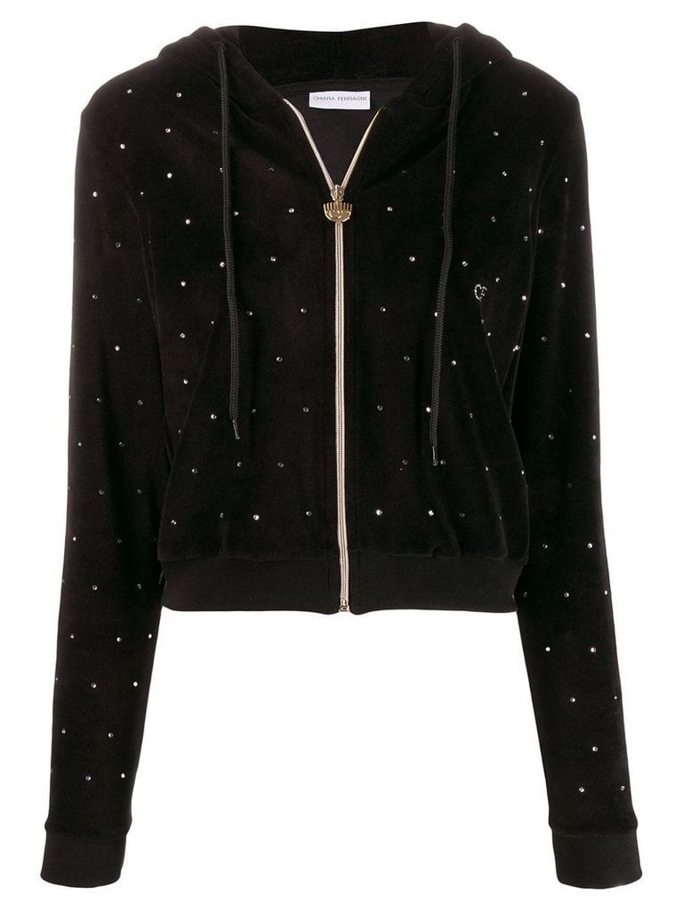 Chiara Ferragni embellished velvet hoodie - Black