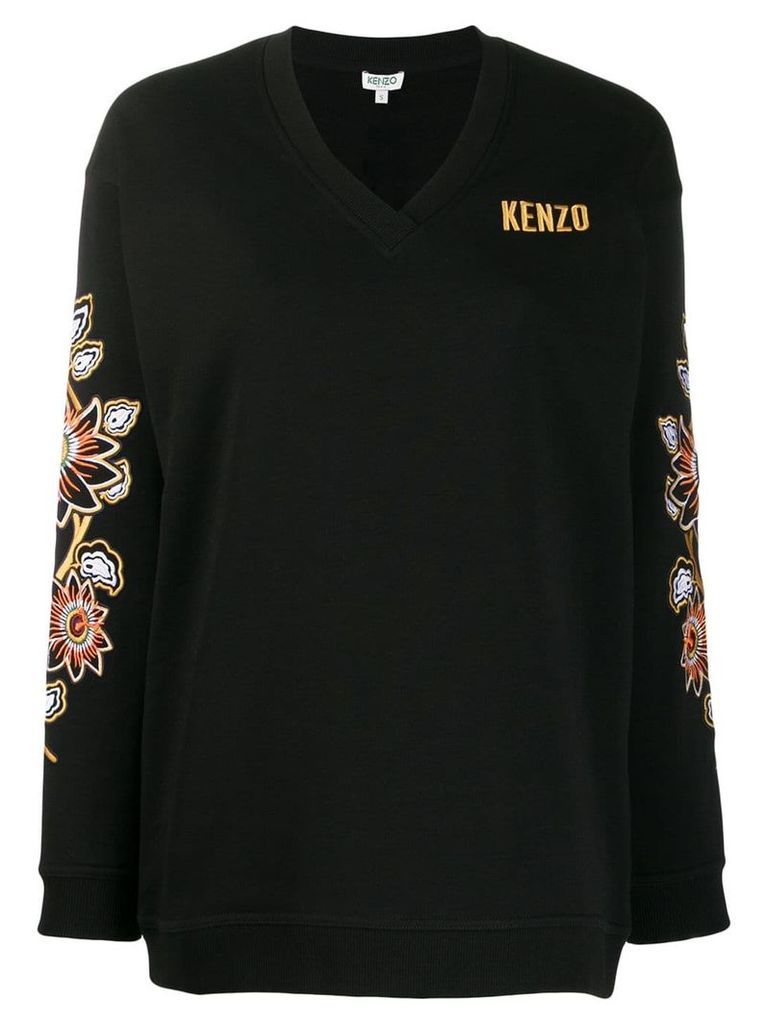 Kenzo floral embroidered V-neck jumper - Black