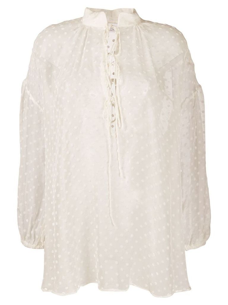 IRO band collar lace-up blouse - White